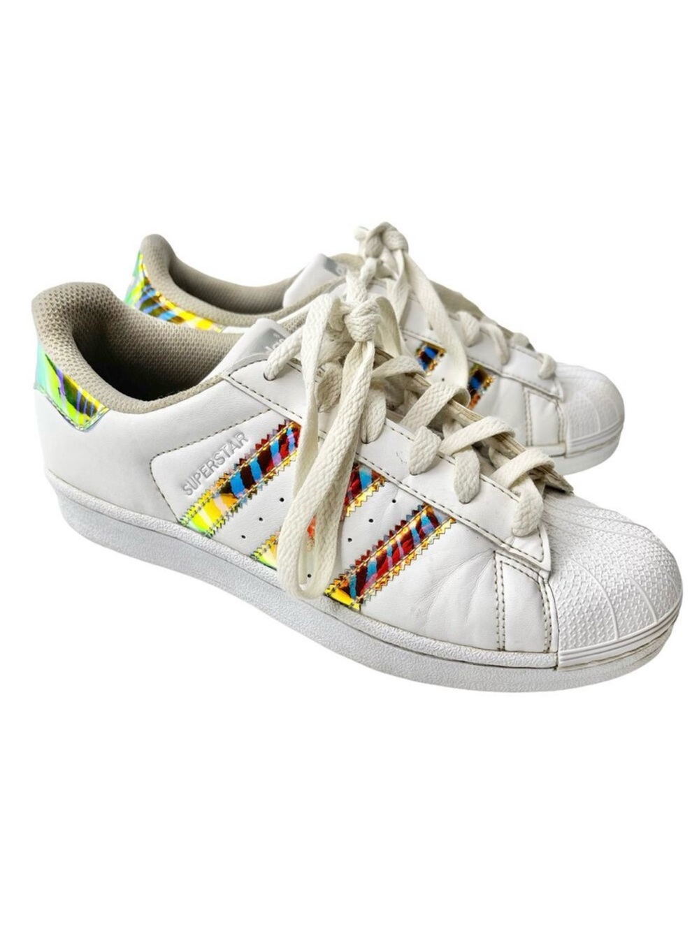 Adidas Superstar II Sneaker in White Iridescent Zebra rainbow Big kid sz 5